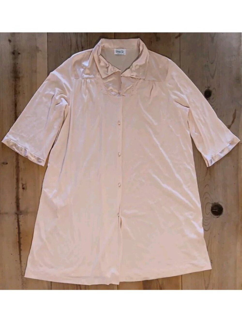 Vtg Vanity Fair Women XL House Coat Robe Lightweight Pink Floral Embroidery